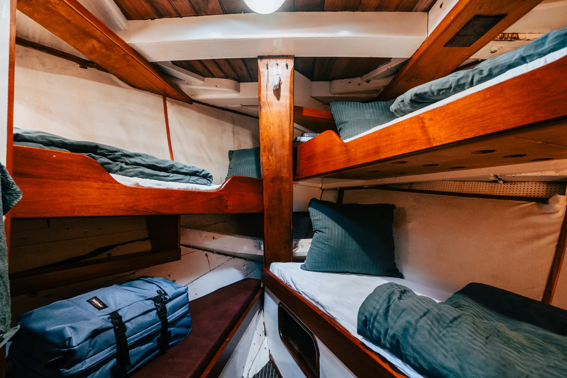 Three-berth forepeak cabin aboard Aron