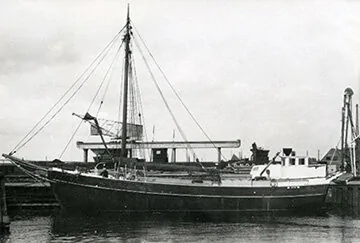 Historic photograph of the schooner Aron in 1968