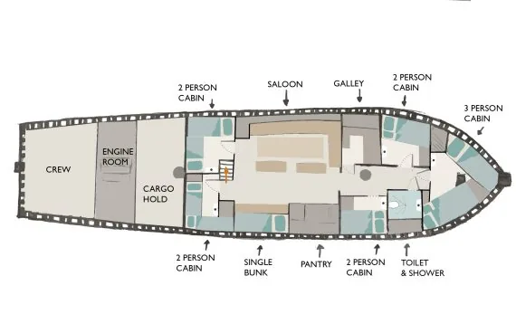 Drawing of Aron's deck and accommodation